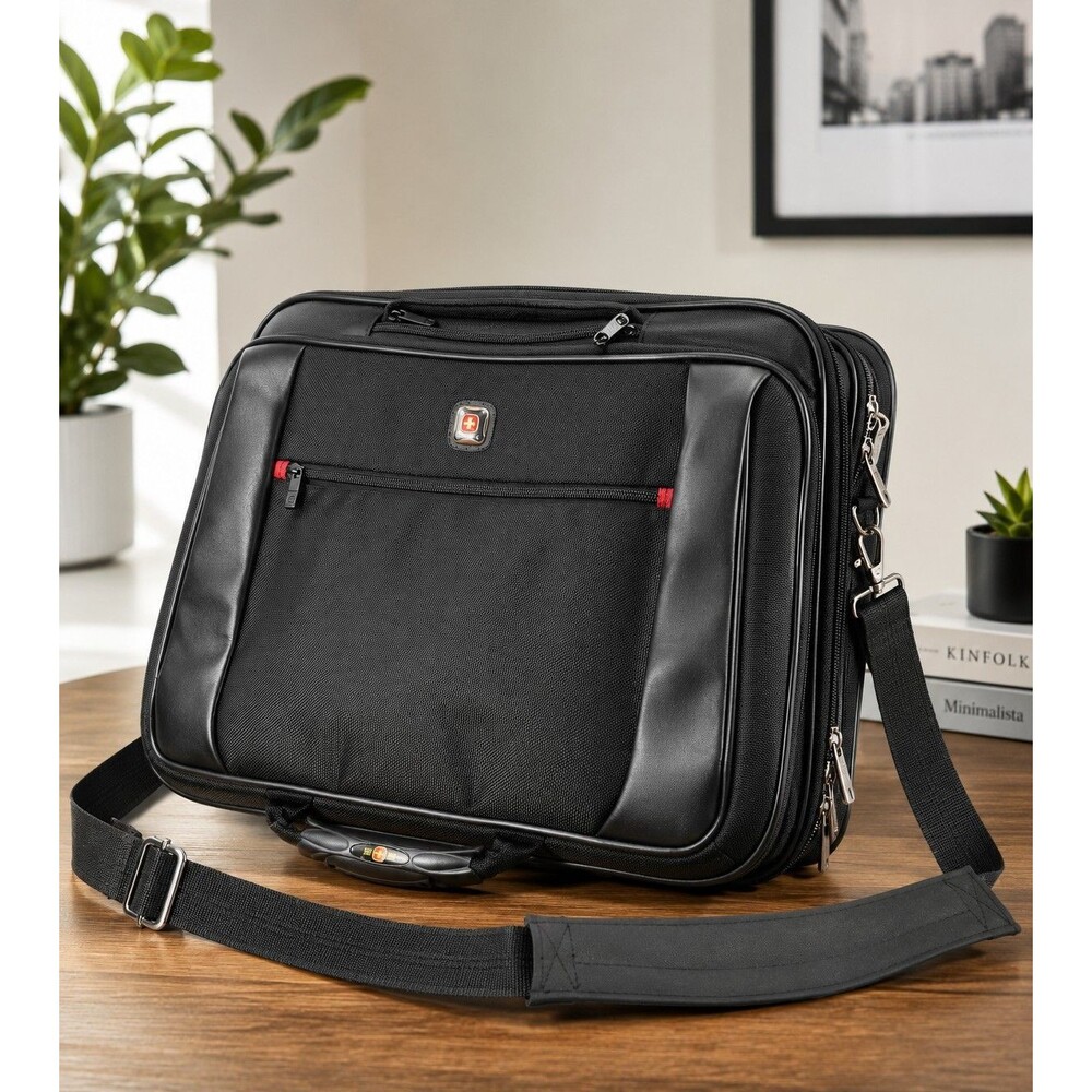SwissGear Black Expandable Laptop Briefcase Messenger Bag with Shoulder Strap –